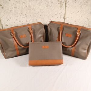 Pola Travle Bag Set of 3 Leather & Vinyl Brown 2 @ 14" X 11" 1 @ 10" X 7" NEW